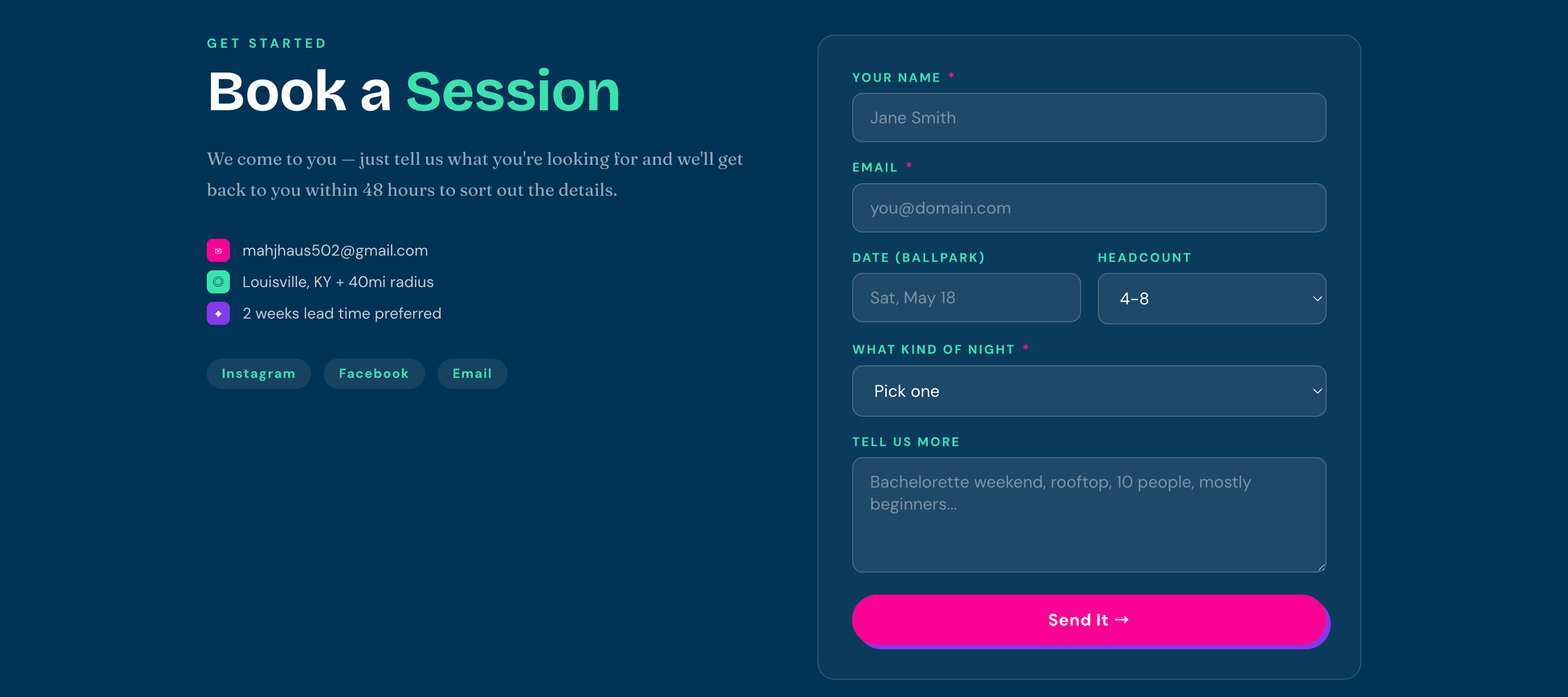 Mahj Haus booking form — Book a Session