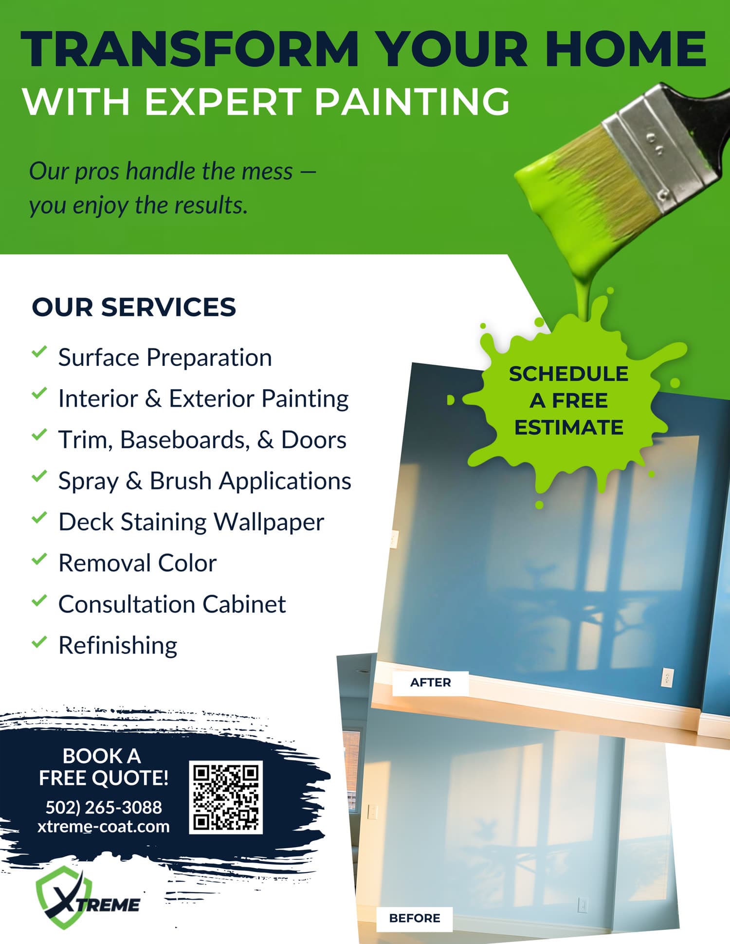 Xtreme residential painting flyer — services, pricing, and contact details