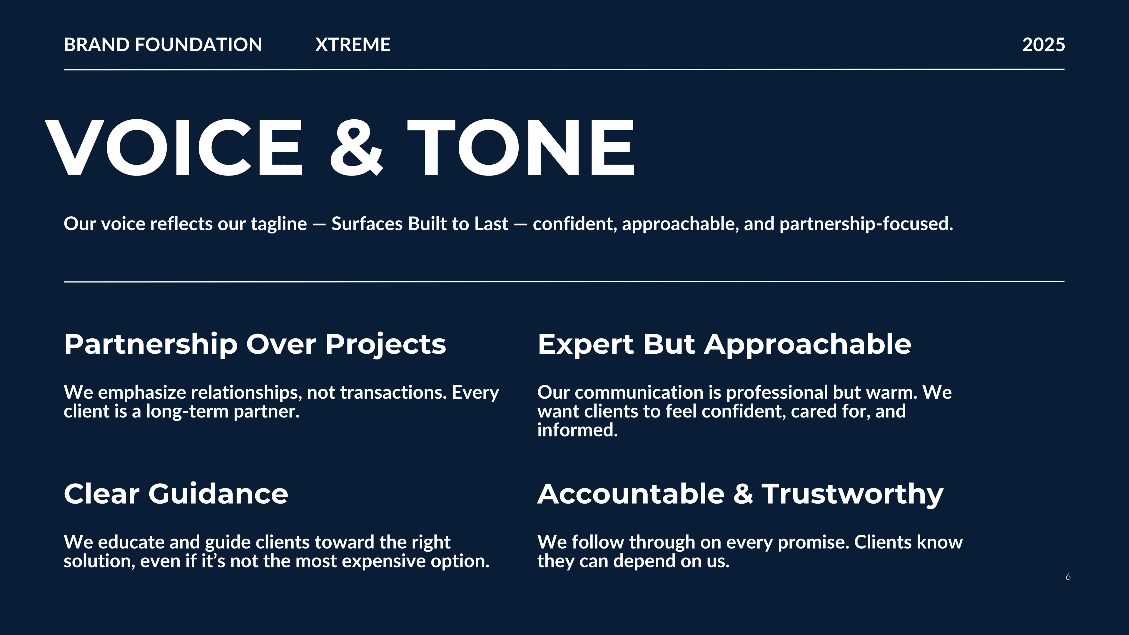 Voice and Tone — partnership-focused, confident, approachable